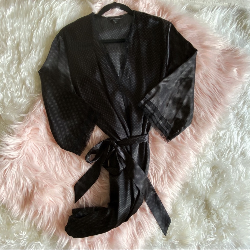 Black with White Polka-dot Satin Lounge Robe